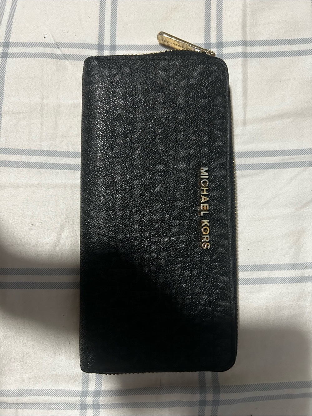 Michael Kors Black Leather Zip-Around Wallet with Gold Hardware